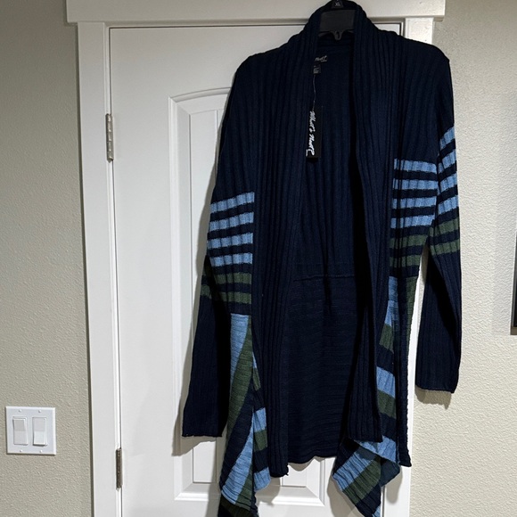 Striped Navy and Green Cardigan - Picture 1 of 4